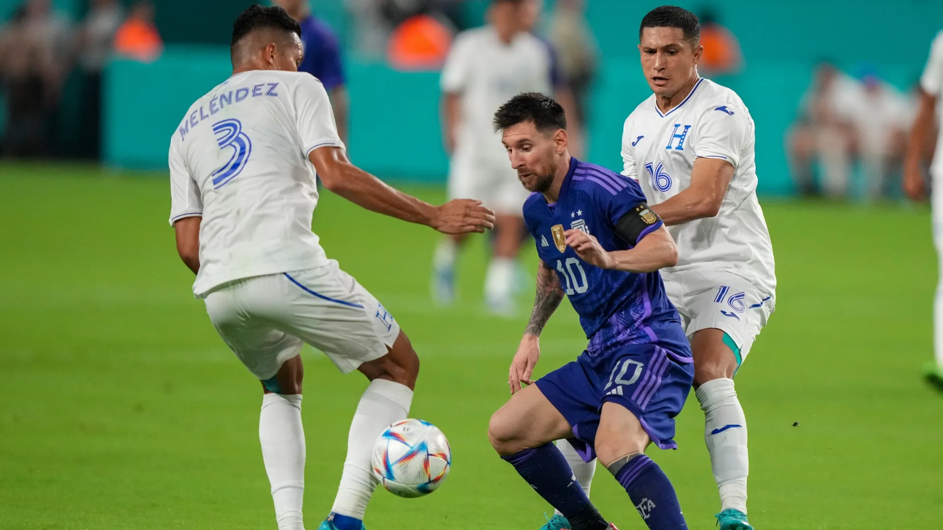 Lionel Messi of Argentina playing against Honduras back in September 23, 2022 at Hard Rock Stadium.