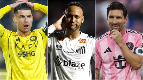 Cristiano Ronaldo (left), Neymar (center), and Lionel Messi (right)
