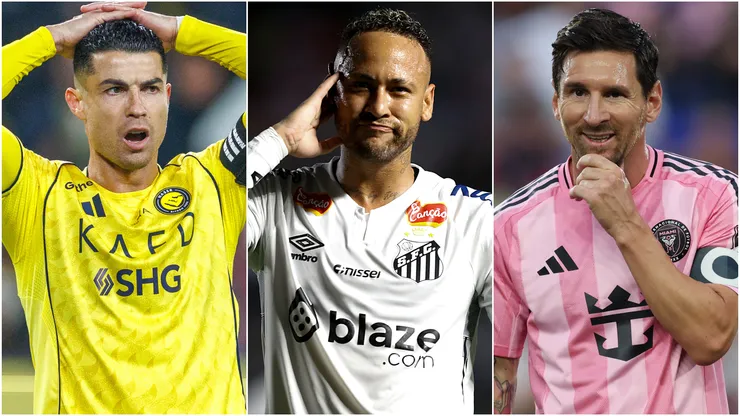 Cristiano Ronaldo (left), Neymar (center), and Lionel Messi (right)