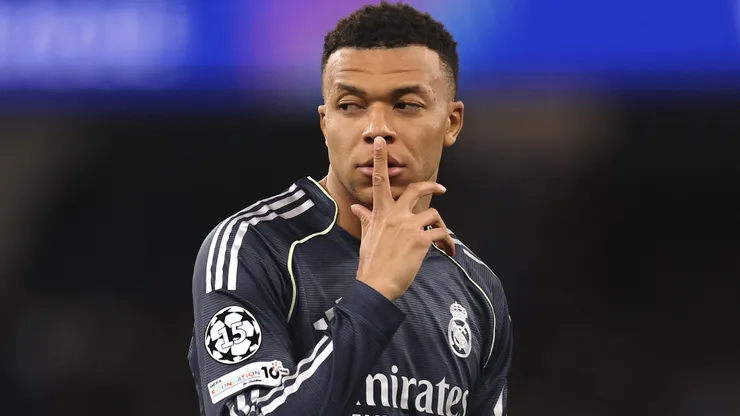 Kylian Mbappe of Real Madrid gestures during the UEFA Champions League 2025/26 Round of 16.