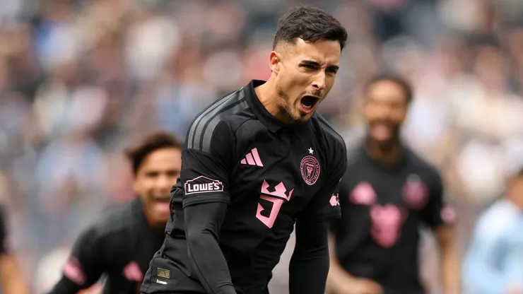 Gonzalo Luján #2 of Inter Miami CF celebrates after scoring against NYCFC.
