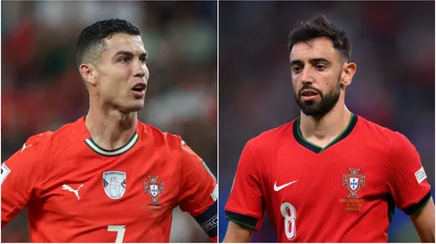 Cristiano Ronaldo (L) and Bruno Fernandes (R) of Portugal.