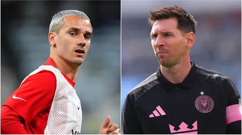 Antoine Griezmann of Atletico de Madrid and Lionel Messi #10 of Inter Miami CF.