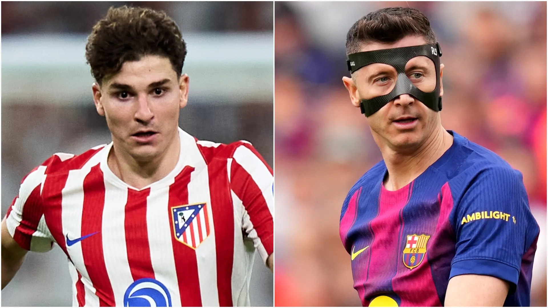 Julián Alvarez of Atletico de Madrid and Robert Lewandowski of FC Barcelona.