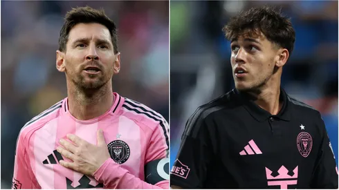 Lionel Messi #10 and Noah Allen #32 of Inter Miami CF.