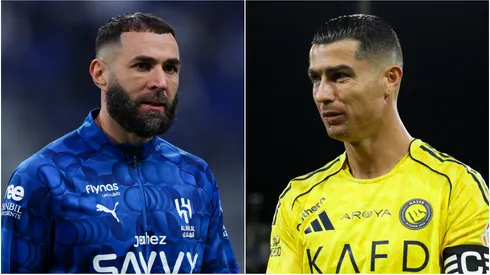 Karim Benzema (L) of Al Hilal and Cristiano Ronaldo (R) of Al Nassr.