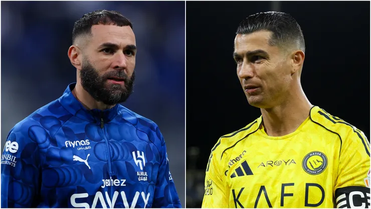 Karim Benzema (L) of Al Hilal and Cristiano Ronaldo (R) of Al Nassr.
