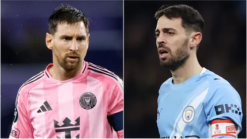 Lionel Messi #10 of Inter Miami CF and Bernardo Silva of Manchester City.