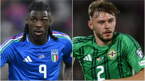 Moise Kean of Italy and Conor Bradley of Northern Ireland.