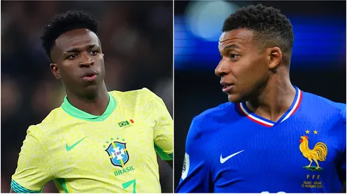 Vinicius Junior of Brazil and Kylian Mbappe of France.