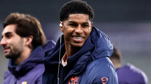 Marcus Rashford of FC Barcelona smiling prior a game.