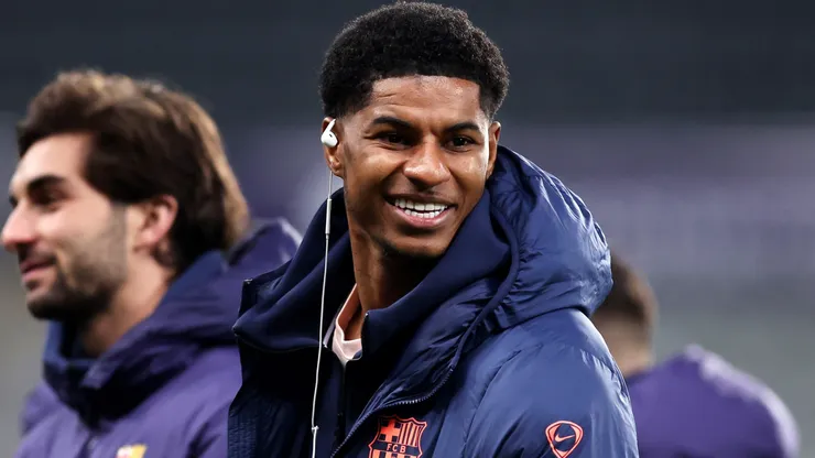 Marcus Rashford of FC Barcelona smiling prior a game.