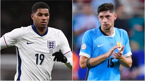England's Marcus Rashford and Uruguay's Federico Valverde.