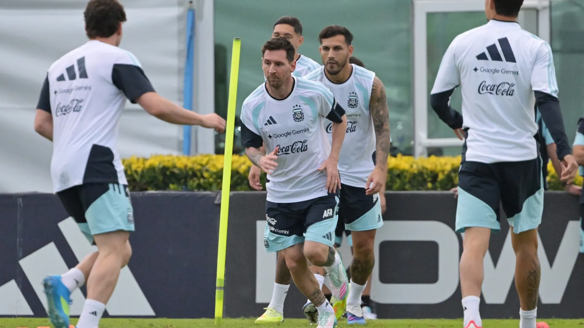 Lionel Messi of Argentina runs during a training session.