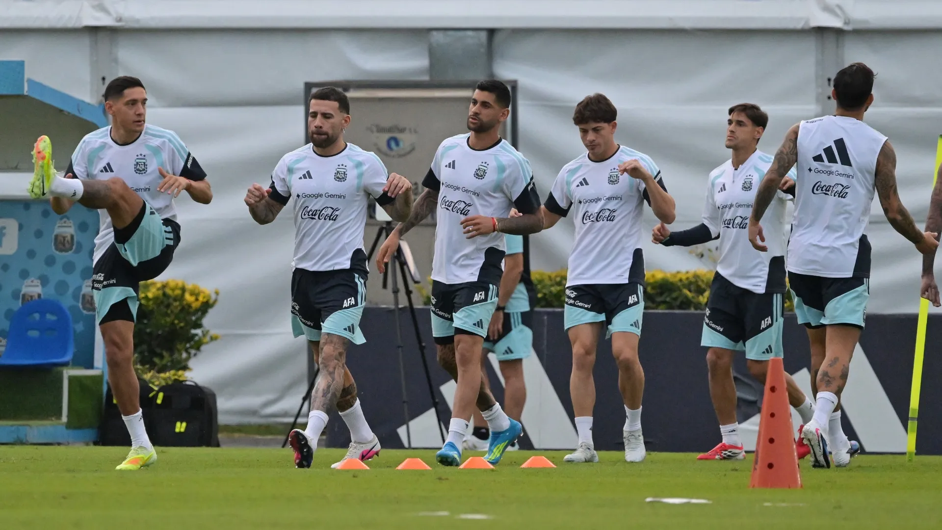 Argentina players warming up during a training session at Lionel Messi training facility.