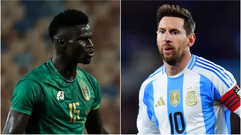 Papa Ndiaga Yade of Mauritania and Lionel Messi of Argentina.