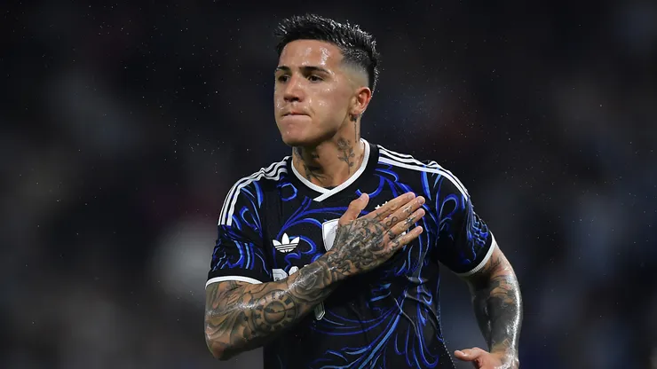 Enzo Fernandez of Argentina celebrates after scoring against Mauritania.