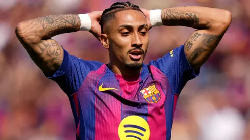 Raphinha of FC Barcelona reacts