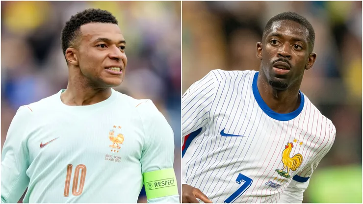 Kylian Mbappe (L) and Ousmane Dembele (R) of France.
