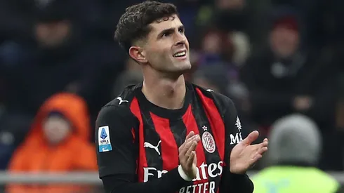 Christian Pulisic of AC Milan celebrates after scoring a goal.