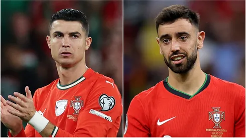 Cristiano Ronaldo (L) and Bruno Fernandes (R) of Portugal.