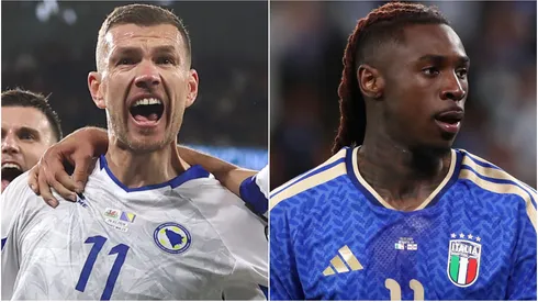 Edin Dzeko of Bosnia and Herzegovina and Moise Kean of Italy.