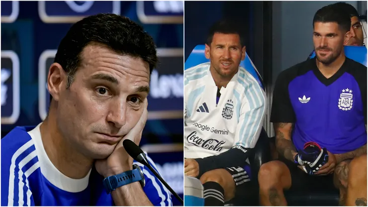 Lionel Scaloni (left), Lionel Messi and Rodrigo De Paul (right)