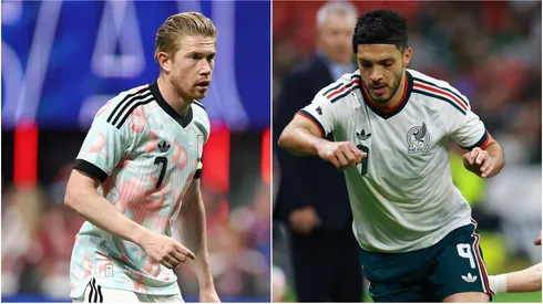 Belgium's Kevin De Bruyne and Mexico's Raul Jimenez.