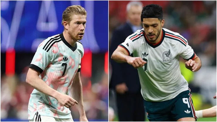 Belgium's Kevin De Bruyne and Mexico's Raul Jimenez.