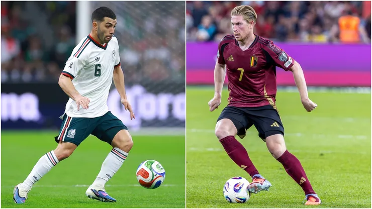 Mexico's Erik Lira and Belgium's Kevin De Bruyne.