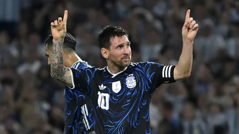 Lionel Messi of Argentina celebrates after scoring against Zambia.
