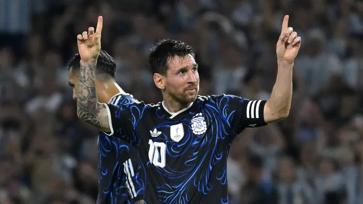 Lionel Messi of Argentina celebrates after scoring against Zambia.