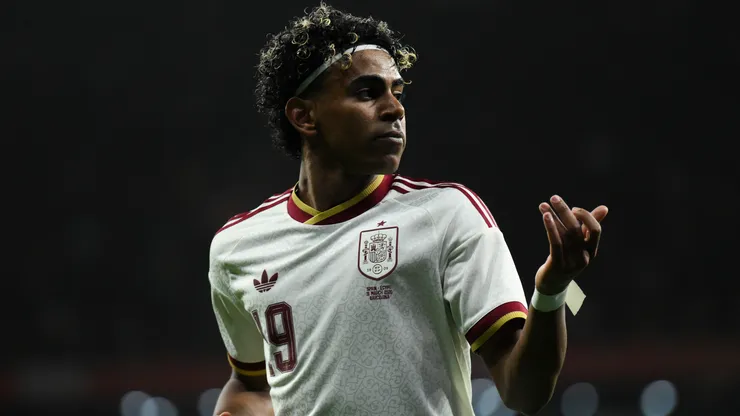 Lamine Yamal of Spain reacts during an international friendly match between Spain and Egypt