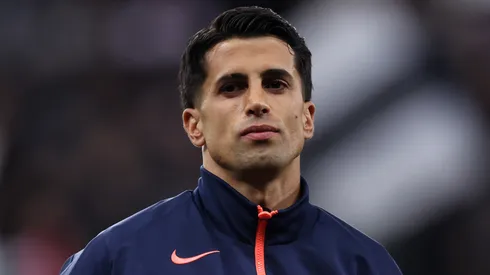 Joao Cancelo of FC Barcelona lines up prior to the UEFA Champions League.