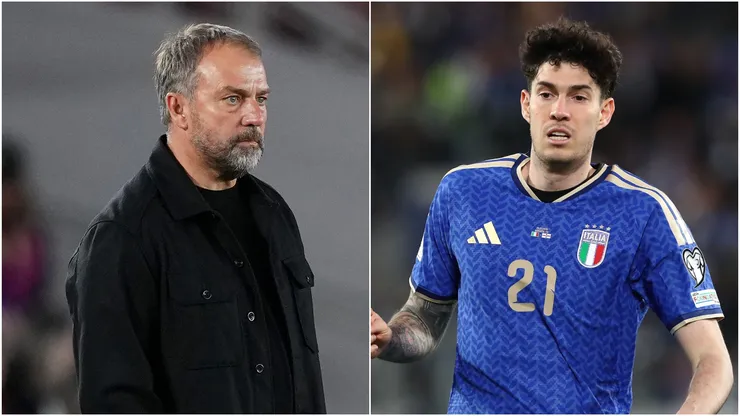 Barcelona coach Hansi Flick and Italy defender Alessandro Bastoni.