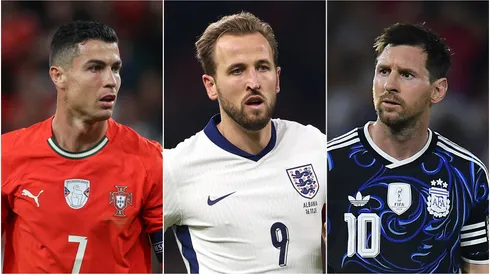 Cristiano Ronaldo of Portugal, Harry Kane of England, and Lionel Messi of Argentina.