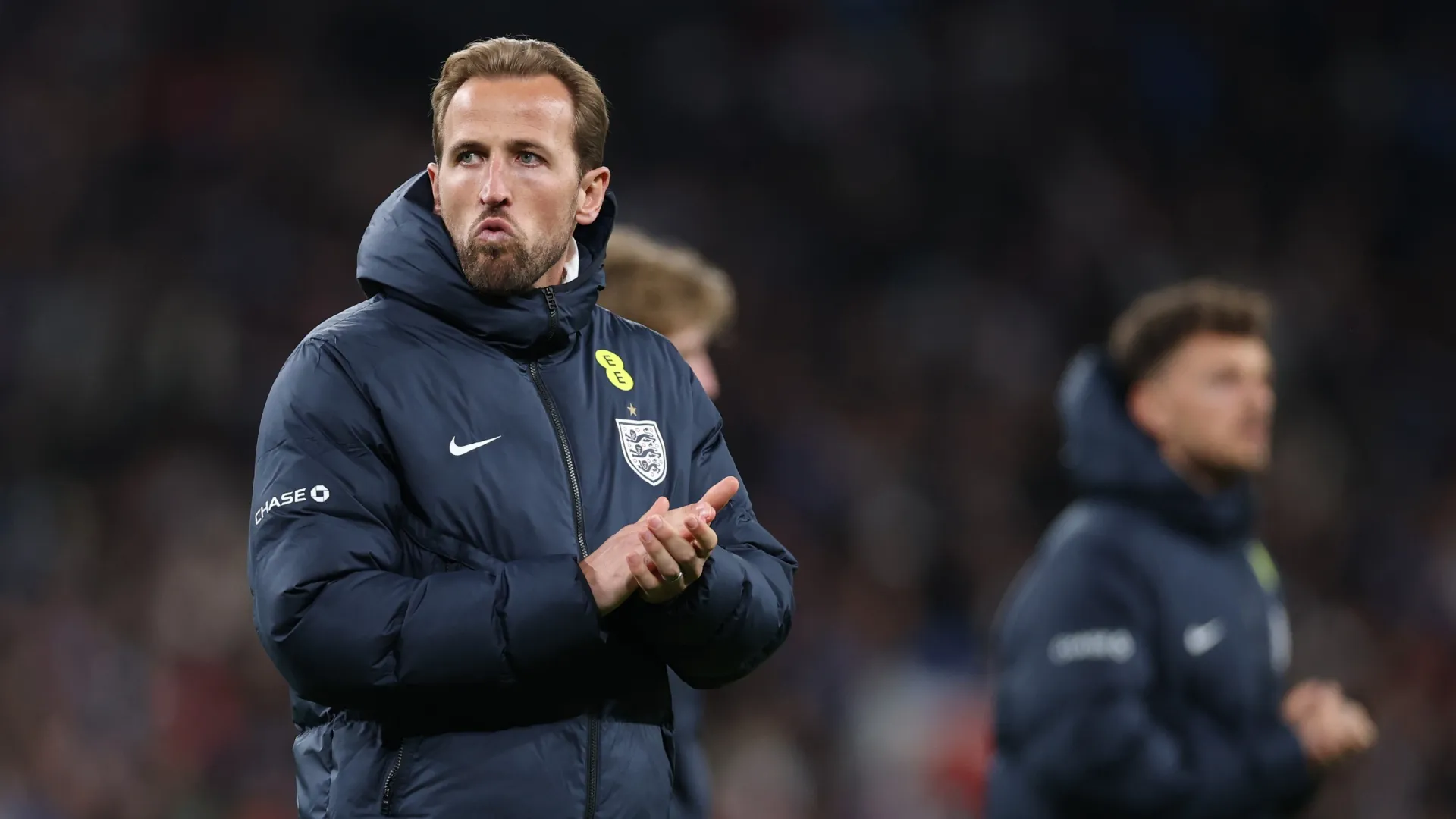 Harry Kane of England applauds the fans after the friendly against Japan.
