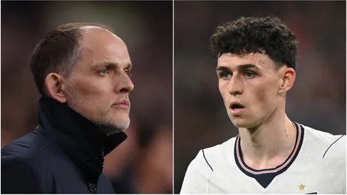 England coach Thomas Tuchel and midfielder Phil Foden.