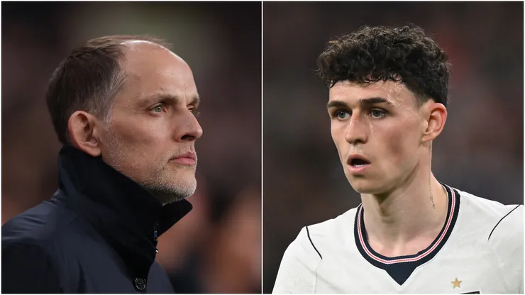 England coach Thomas Tuchel and midfielder Phil Foden.