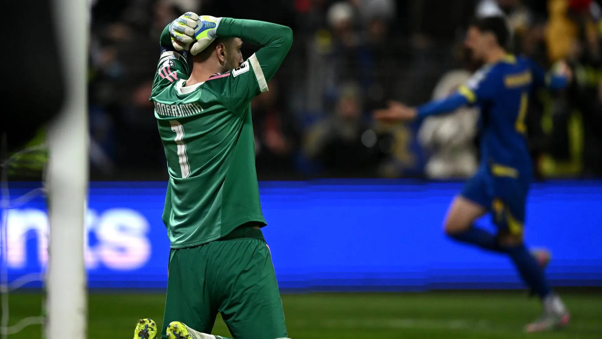 Gianluigi Donnarumma of Italy shows his dejection after the game against Bosnia &amp; Herzegovina..