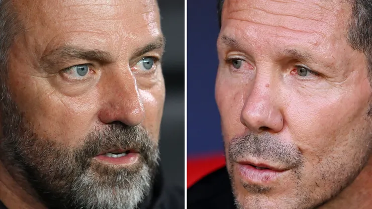 Hansi Flick Manager of FC Barcelona (L) and Diego Simeone, Head Coach of Atletico de Madrid