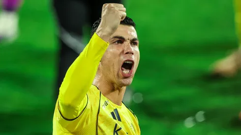 Cristiano Ronaldo celebrates after scoring a goal for Al Nassr.