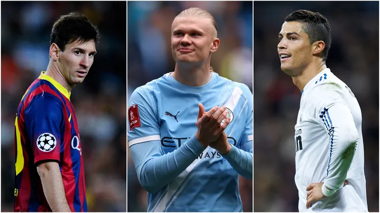Lionel Messi, Erling Haaland, and Cristiano Ronaldo.