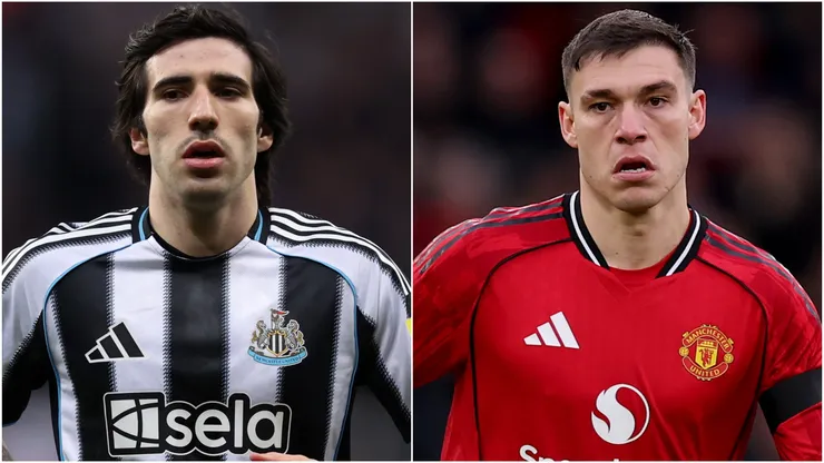 Sandro Tonali of Newcastle United and Manuel Ugarte of Manchester United.
