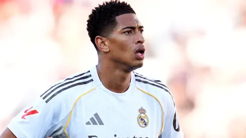 Jude Bellingham of Real Madrid reacts during the LaLiga EA Sports match.