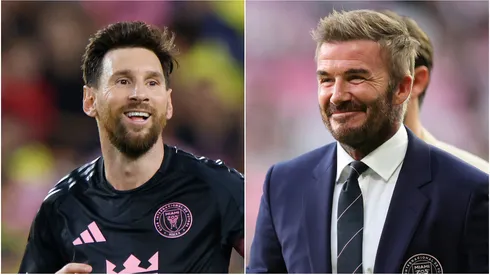 Lionel Messi (L) and David Beckham (R), co-owner of Inter Miami CF.