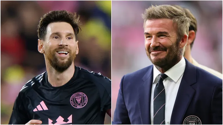 Lionel Messi (L) and David Beckham (R), co-owner of Inter Miami CF.