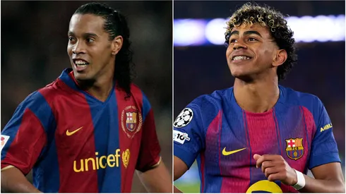 Barcelona legend Ronaldinho and Lamine Yamal.