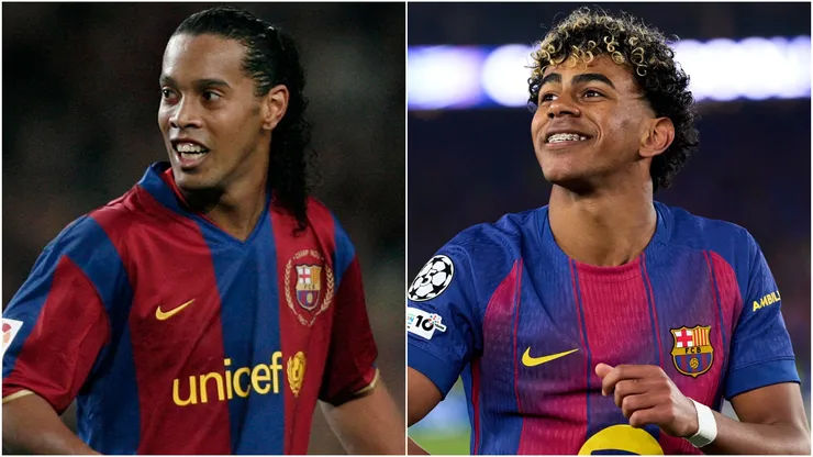 Barcelona legend Ronaldinho and Lamine Yamal.