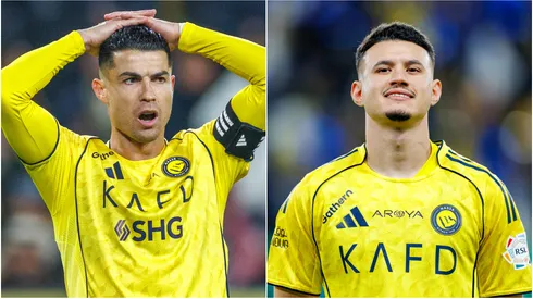 Cristiano Ronaldo (L) and Abdullah Al Hamdan (R) of Al Nassr.